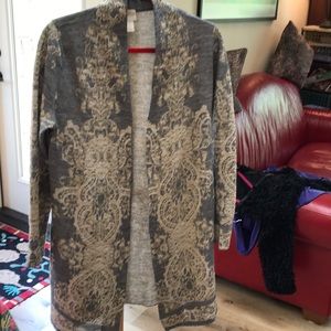 Chicos gold embellished silver / cream duster